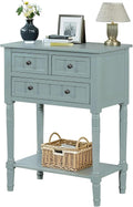LKTART Solid Wood Sofa Table,Console Table with Drawers and Bottom Shelf, Entryway Hallway Foyer Entry Table for Living Room(23.7' Light Blue)