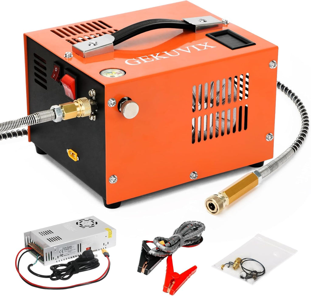 Portable PCP Air Compressor, 4500PSI/30MPa Water & Oil-Free,12V DC/110V AC Dual Power with Power Converter, Built-in Cooling Fan, High Pressure Air Pump for Airguns, Paintball Tank