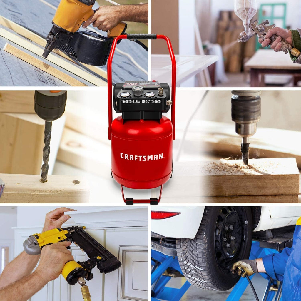 Craftsman Air Compressor 10-Gallon, Max 150 PSI, Peak 1.8 HP, Portable Air Compressor with Compact Size, Oil-free, 120 Volts, 4 CFM@90psi, 1400W for Spray Painting, Drilling, Auto Repair