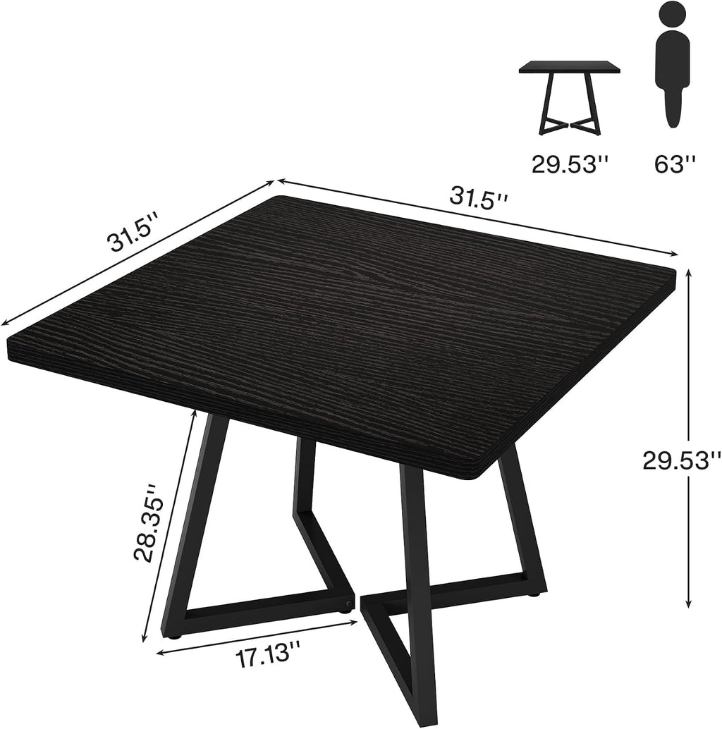 Tribesigns Square Commercial Dining Table Set of 4, 31.5' Heavy Duty Dinner Table with Metal Base, Wooden Kitchen Table for Restaurant, Cafe, Bakery, School, Apartment, Black