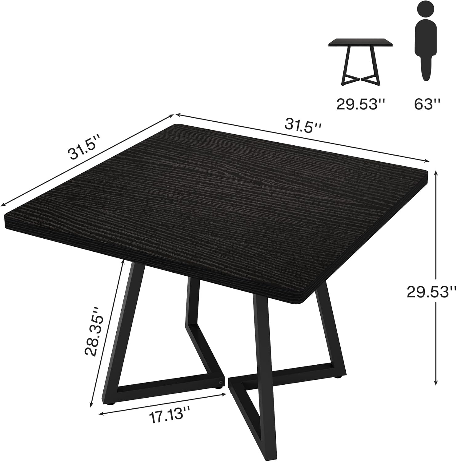 Tribesigns Square Commercial Dining Table Set of 6, 31.5' Heavy Duty Dinner Table with Metal Base, Wooden Kitchen Table for Restaurant, Cafe, Bakery, School, Apartment, Black