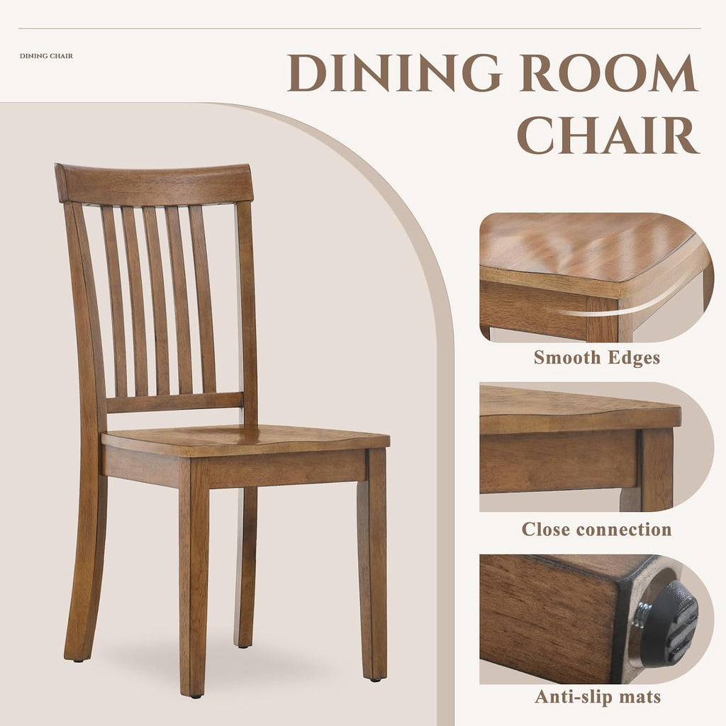 COLAMY Farmhouse Dining Chairs Set of 2, Light Brown Wooden Dining Room Chairs, Windsor Spindle High Back Side Chairs, Armless Rubberwood Kitchen Table Chairs