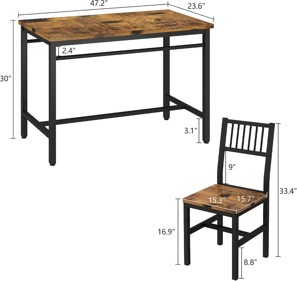 AWQM 47.2 Inch Dining Table Set for 4,Industrial Table with 4 Curved Chairs Set,5-Piece Rectangular Kitchen Table Set for Dining Room,Breakfast Nook,Small Space