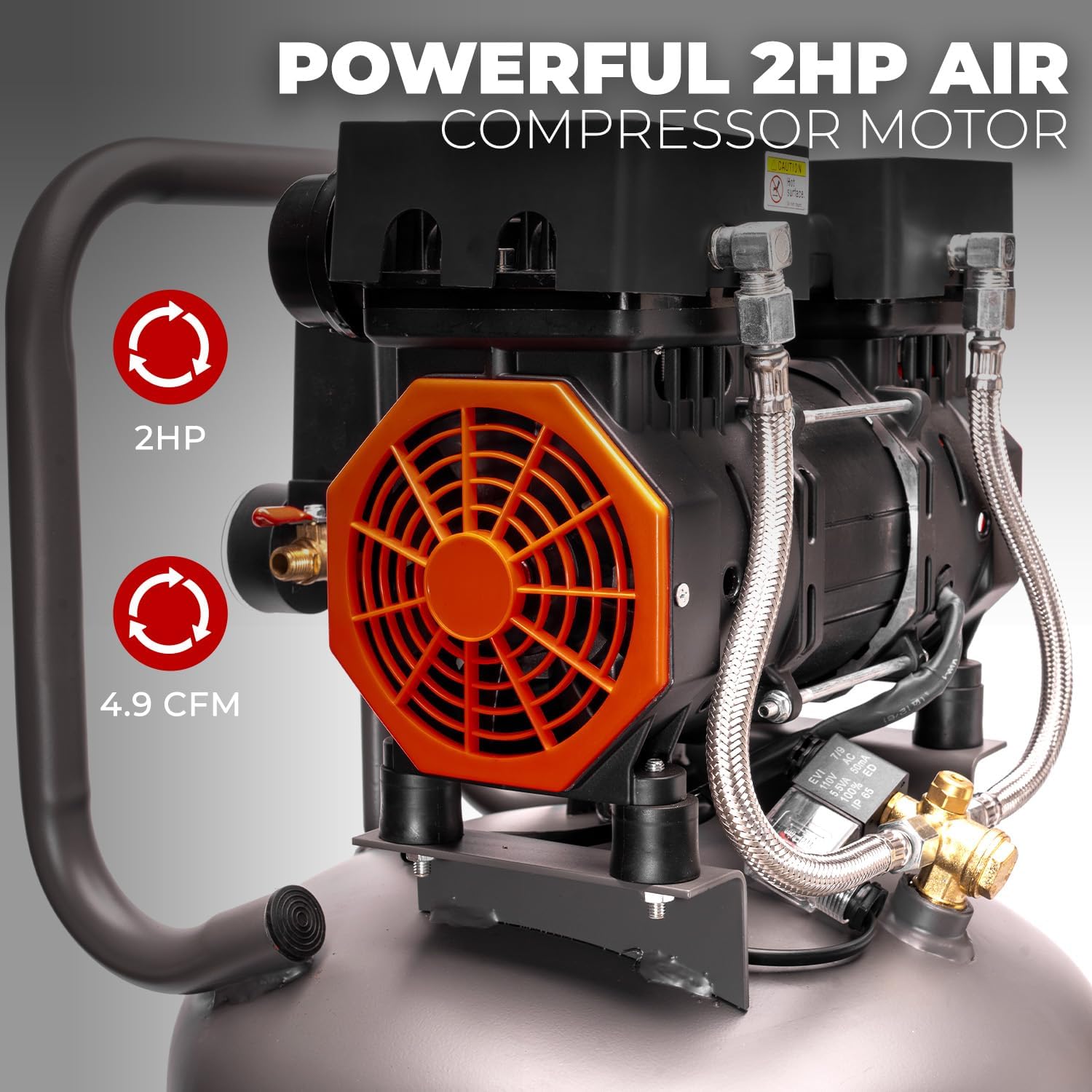 XtremepowerUS 13-Gallon Air Compressor, 2HP 1450W, 4.9CFM@90PSI, Oil-Free Quiet Tank, 65dB Low Noise, Portable with Wheels, Max 116PSI