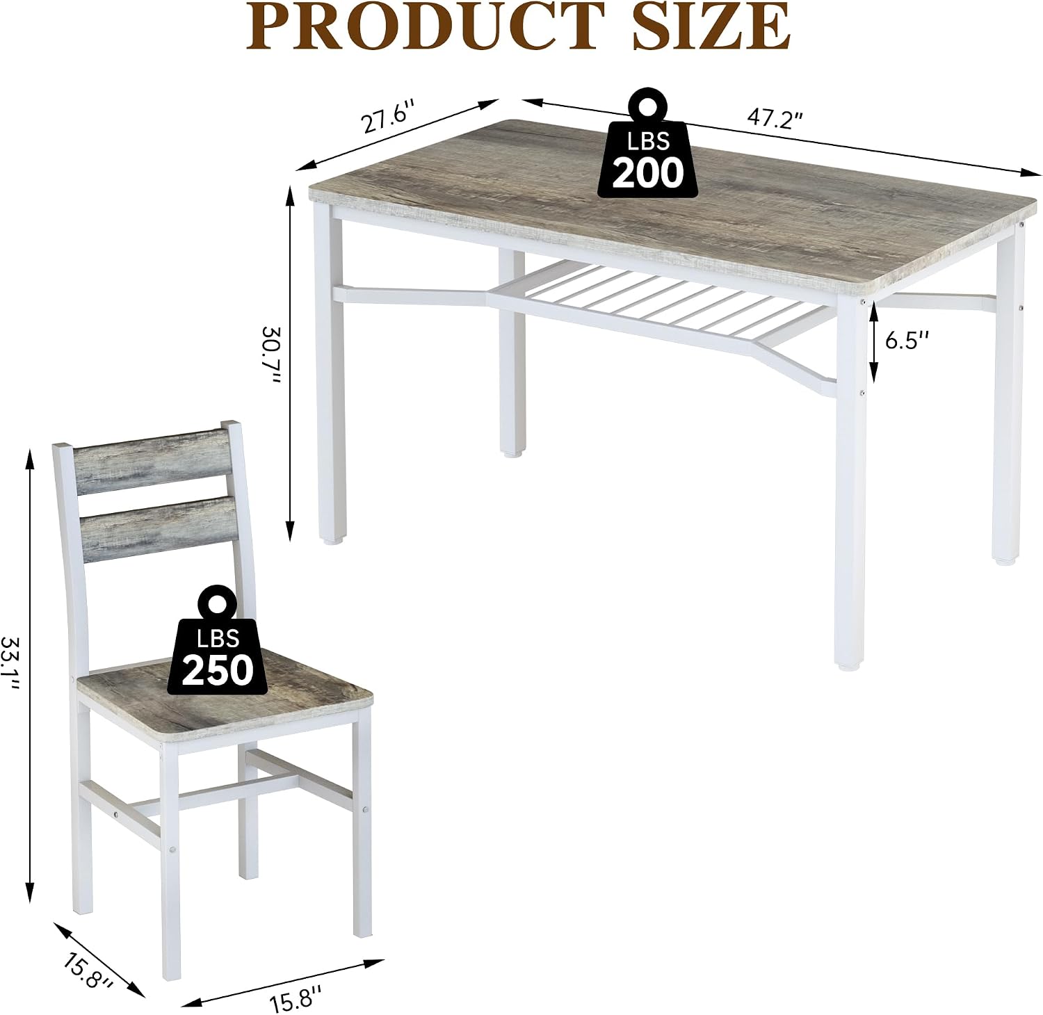 Hooseng Dining Table Set for 4, Wood Kitchen Table Chairs Set with Storage, Farmhouse 5 Piece Dining Room Table Set, Space-Saving Dinette Set for Breakfast Nook, Apartment