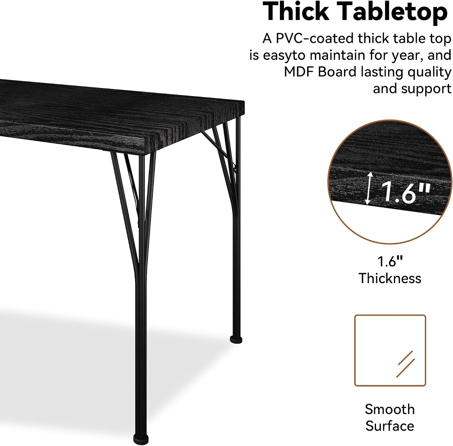 Dining Table Set for 4 with 1.6' Thick Tabletop, 5-Piece Kitchen Table Set, Space-Saving Rectangular Dining Room Kitchen Table Chair Set for Small Space,Dinette,Apartment,Rustic Black