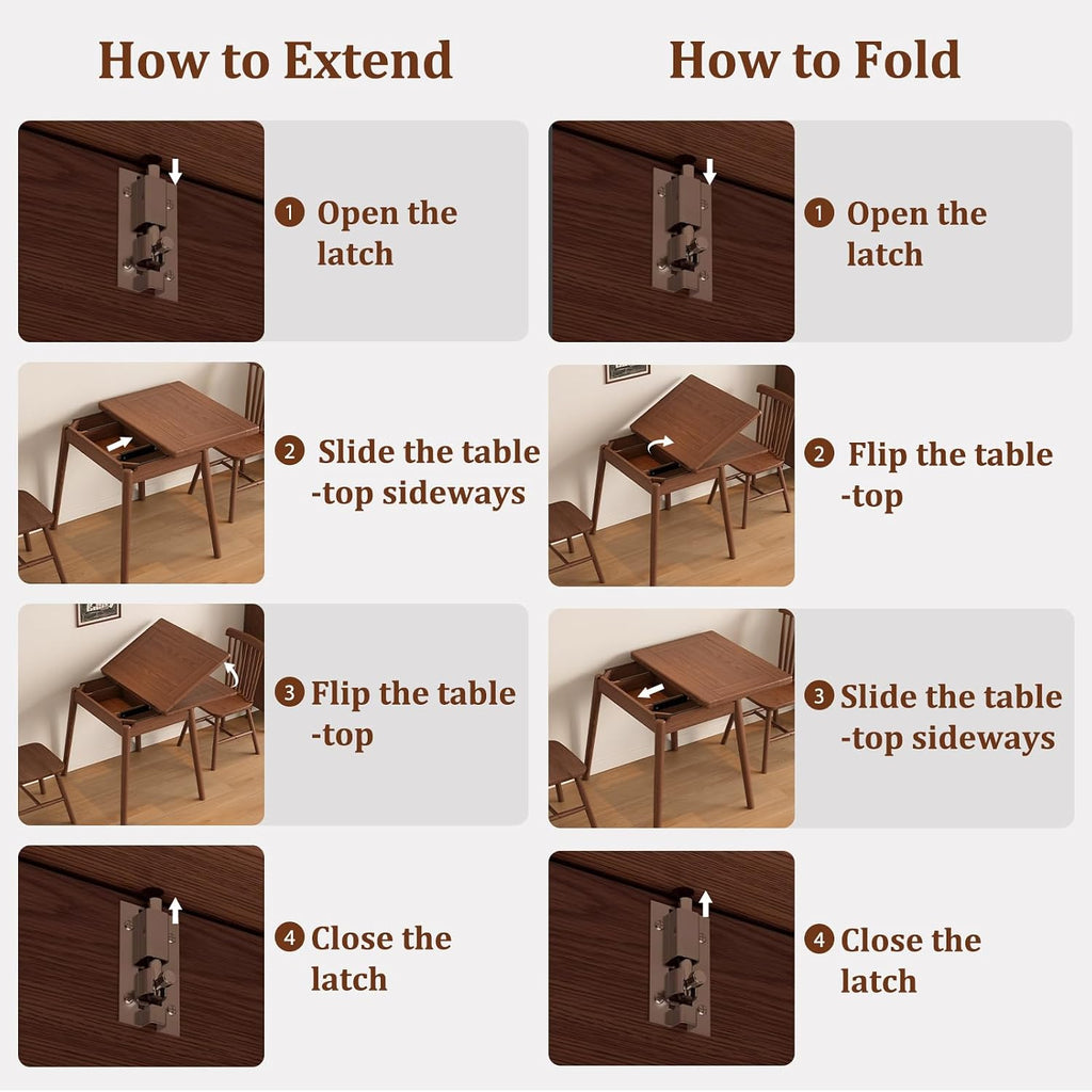 Solid Wood Small Dining Table for 2-6, 23.6'L-47.2'L Expandable Kitchen Table, Designed for Small Spaces, Easy Assembly, Suitable for Kitchen, Dining Room, Living Room, Apartment (Walnut)