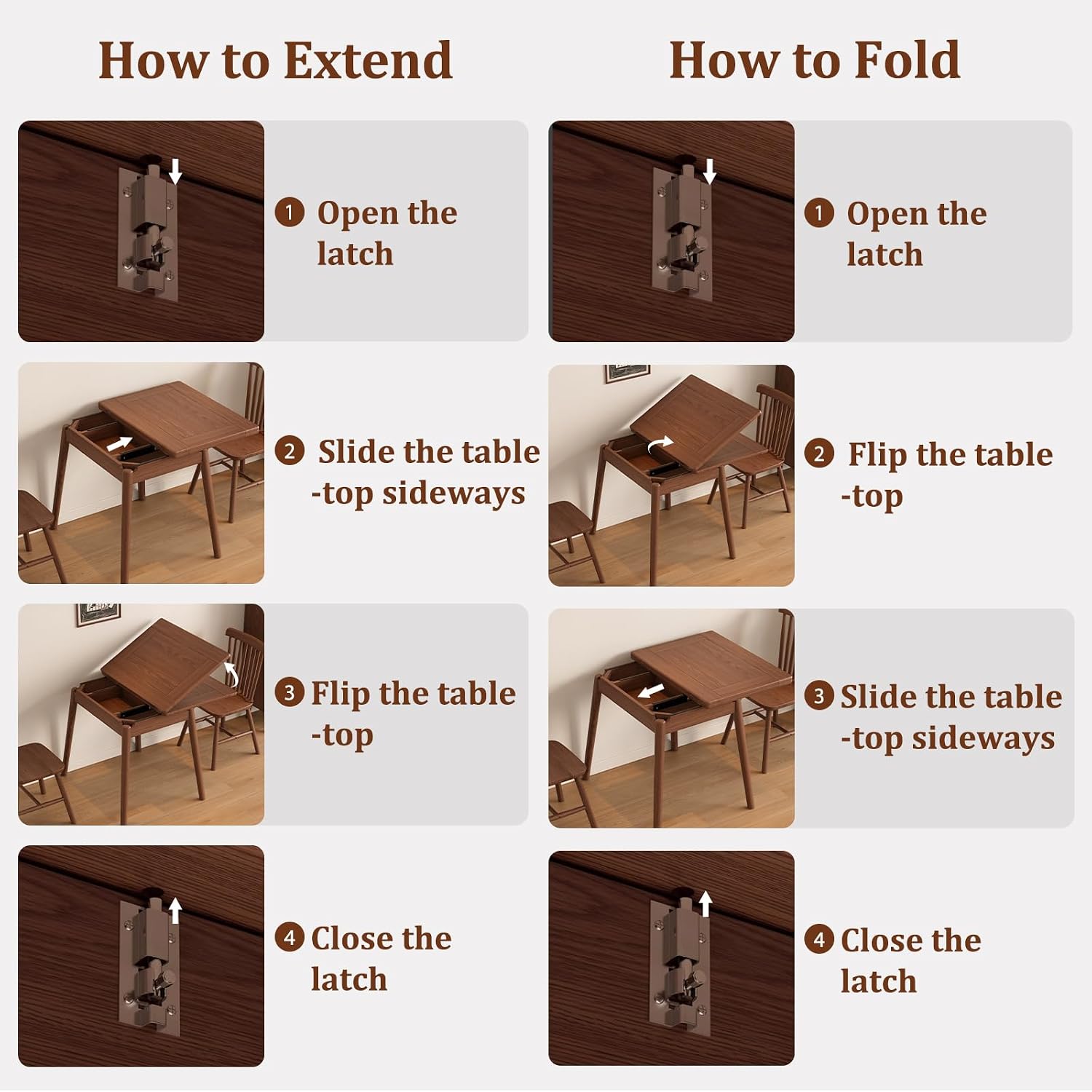 Solid Wood Small Dining Table for 2-6, 23.6'L-47.2'L Expandable Kitchen Table, Designed for Small Spaces, Easy Assembly, Suitable for Kitchen, Dining Room, Living Room, Apartment (Walnut)