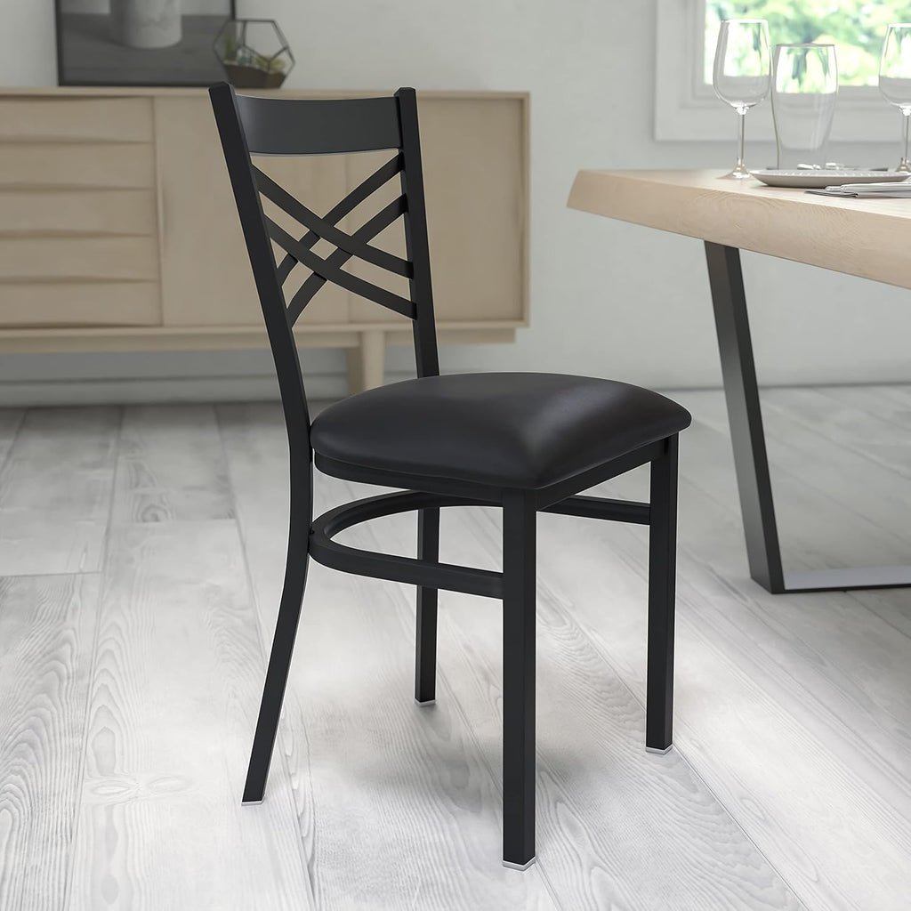 Flash Furniture Hercules Series 'X' Back Metal Restaurant Chair, Modern Upholstered Armless Dining Chair for Restaurants and Kitchens, Black