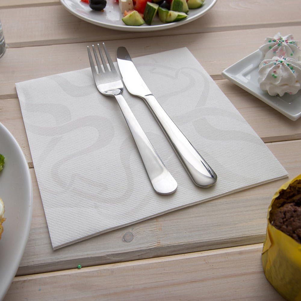 Restaurantware Luxenap 15.75 Inch Disposable Napkins 600 Soft Linen Like Napkins - Absorbent Air Laid White With Vintage Pattern Paper Cloth Like Napkins Pre-folded For Dinner Party Guests