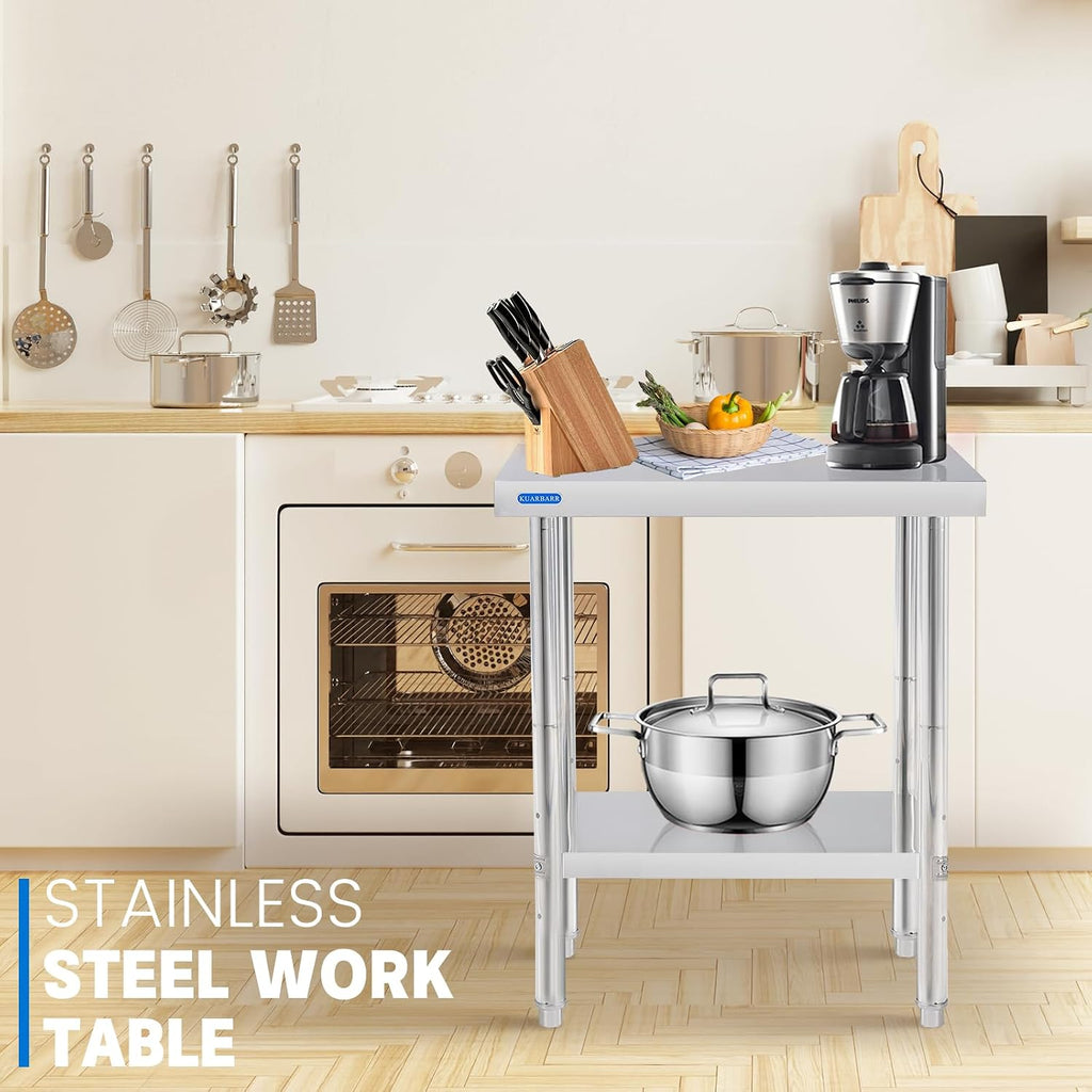 KUARBARR Stainless Steel Table for Prep & Work with Undershelf 24 x 24 Inches NSF Metal Commercial Kitchen Prep Table with Adjustable Under Shelf Worktable for Restaurant Home Outdoor