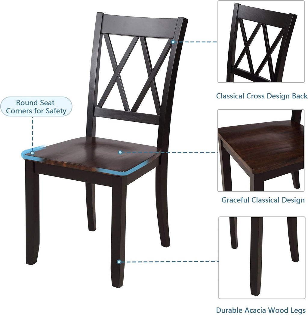 Harper & Bright Designs 5-Piece Wood Dining Table Set for 4, Kitchen Furniture Set with 4 High Back Dining Chairs for Small Places, Espresso+Black