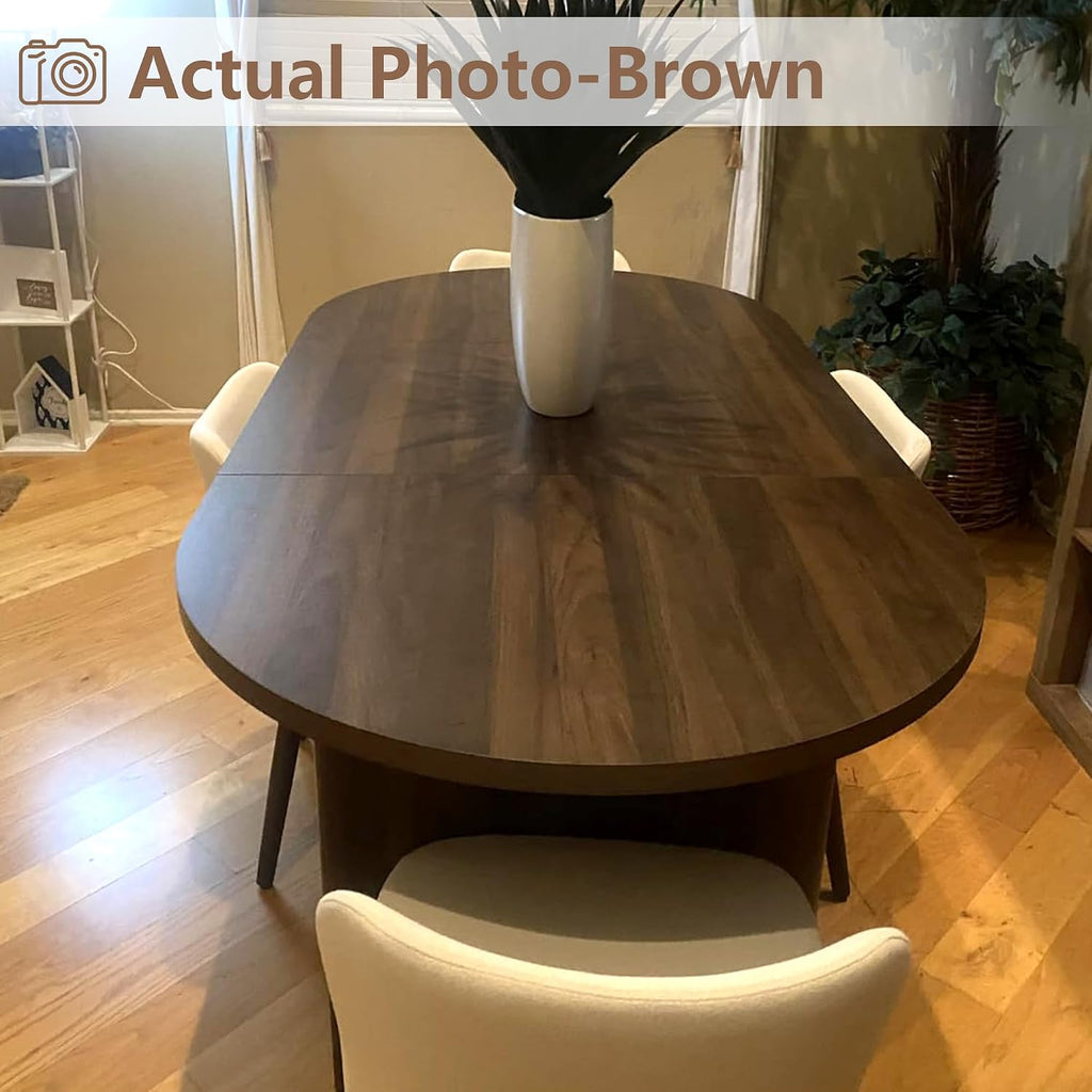 GarveeHome Oval Dining Table for 6-8 People, Long Large Kitchen Table with Thick Sturdy Wooden Base, Farmhouse Dining Room Table for for Kitchen, Living Room, Office (70.87' Long,Brown)