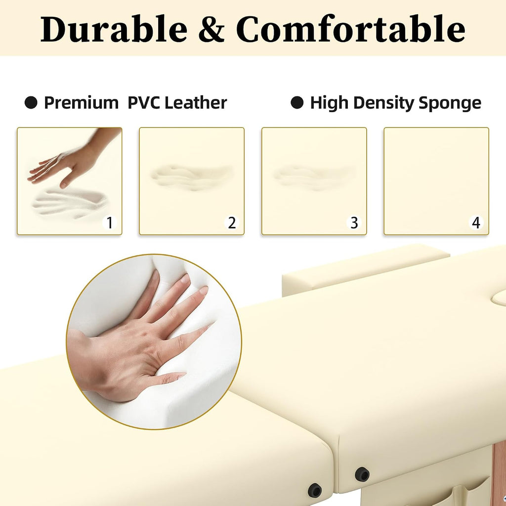 civama Massage Table Massage Bed Portable, 29 LBs Light Weight Foldable Tattoo Facial Care Spa Lash Bed Aluminum Frame with Accessories Carrying Bag, Beige