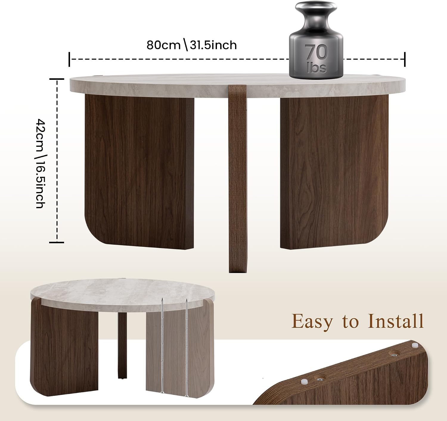 SUNBURY Coffee Table and End Table Sets, Round Marble Modern 3-Piece Living Room Table Set for Office, Living Room, Apartment, Small Space, Easy Assembly Living Room Furniture, Faux Marble