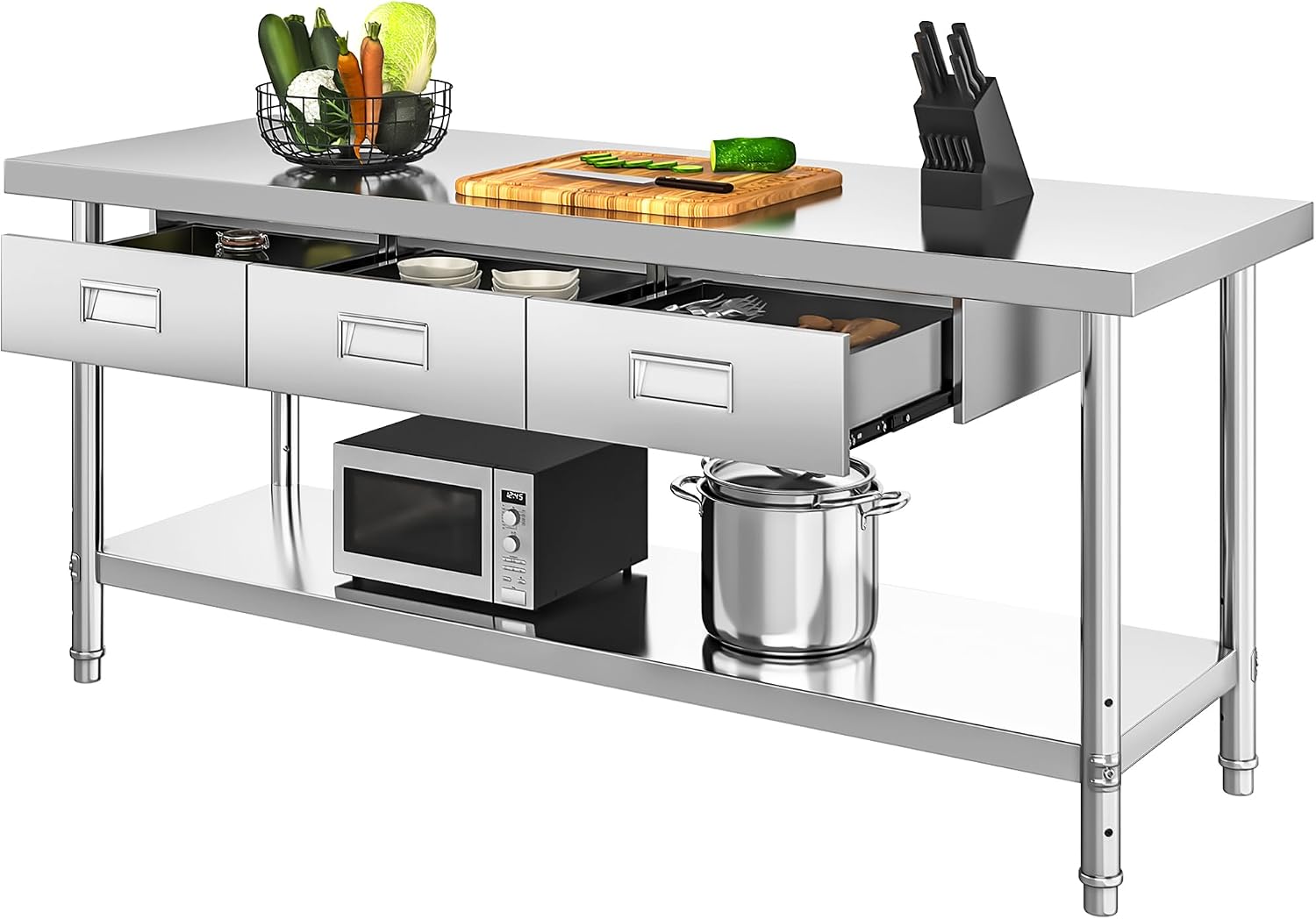 YITAHOME 72' X 24' Stainless Steel Table with 3 Drawers, NSF Work Table with Drawer, Metal Table Prep Table for Home Kitchen Restaurant Garage Warehouse