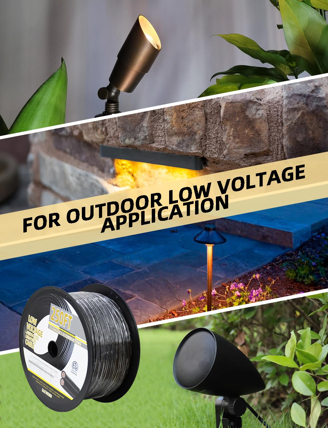 COLOER 250ft 10/2 Low Voltage Landscape Lights Wire Stranded PVC Cord Pure Copper Cable 10 Gauge 2 Conductor Tangle Free Outdoor Landscape Lighting Direct Burial Electrical Cable