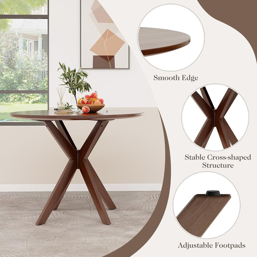 Giantex 36' Round Wood Dining Table, Farmhouse Kitchen Table with Intersecting Pedestal Base & Solid Rubber Wood Legs, Vintage Coffee Tables for Dinette, Small Spaces, Restaurant, Brown