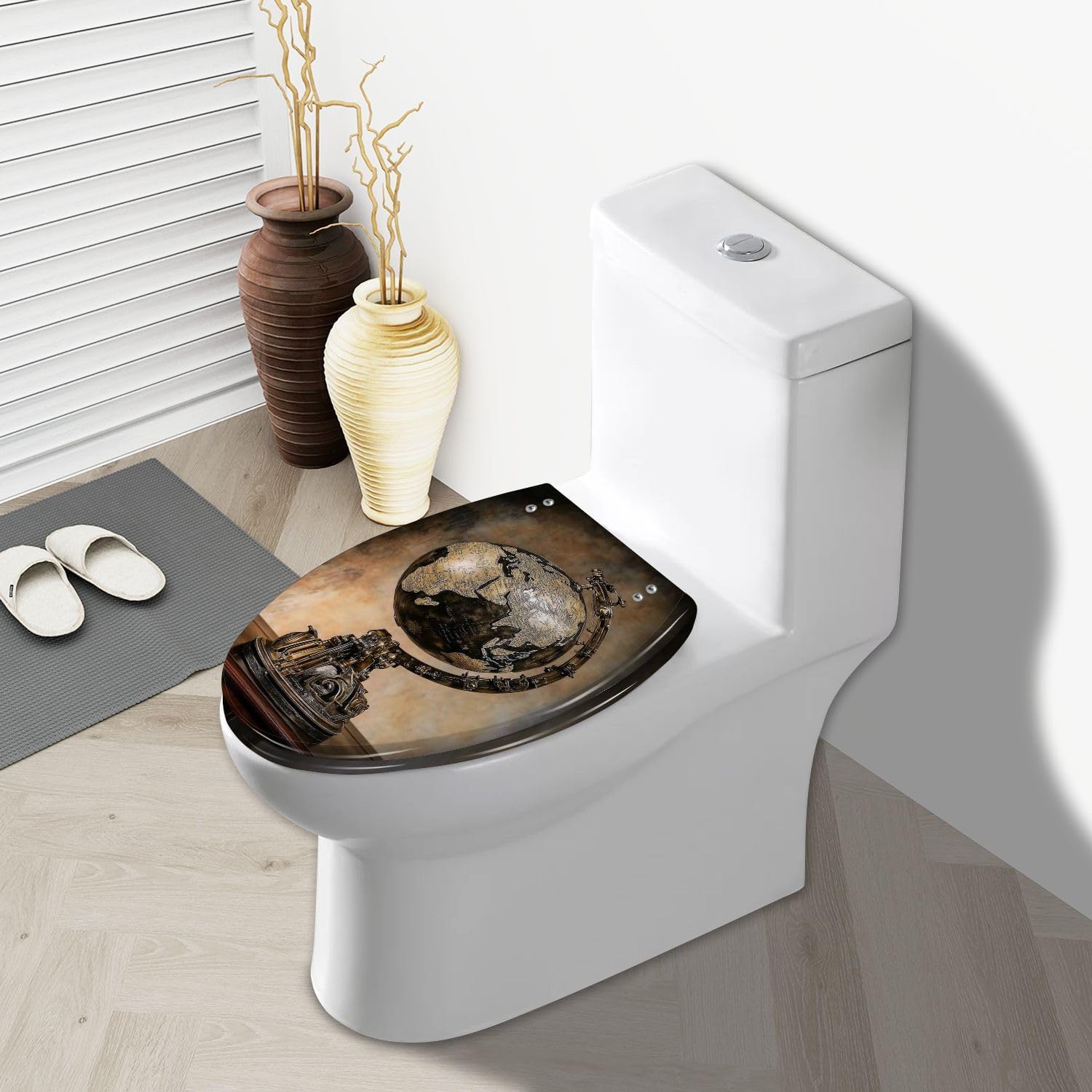 Elongated Toilet Seat World map map Resin Toilet Seat Slow Quiet Close with Quick-Release Hinges Toilet Seat with Cover Easy to Clean Install