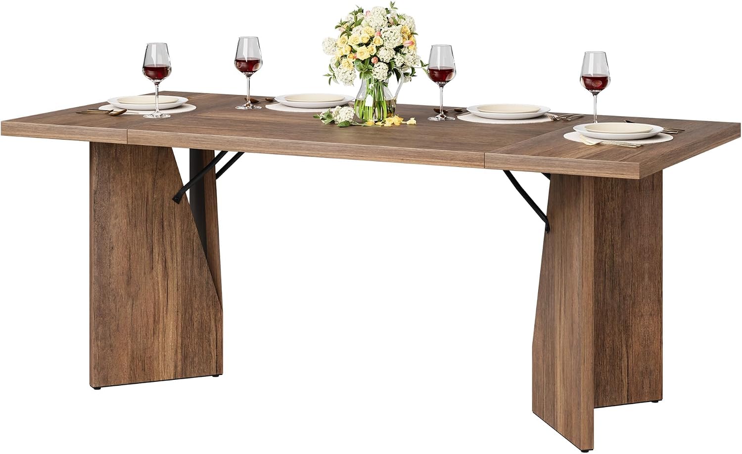 GarveeHome 70.9'' Rectangular Dining Table for 6-8, Wooden Thickened Long Desk, Farmhouse Kichen Table with Sturdy Frame and M-Shaped Legs, for Dining Room, Kitchen, Living Room, Office, Retro Brown