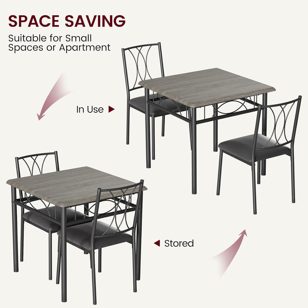 Garvee 3-Piece Wood Dining Table Set for 2, Compact Square Kitchen Table Set with 2 Upholstered Chairs, Space-Saving Dining Table Set for Apartment, Studio, Kitchen, Small Space, Gray
