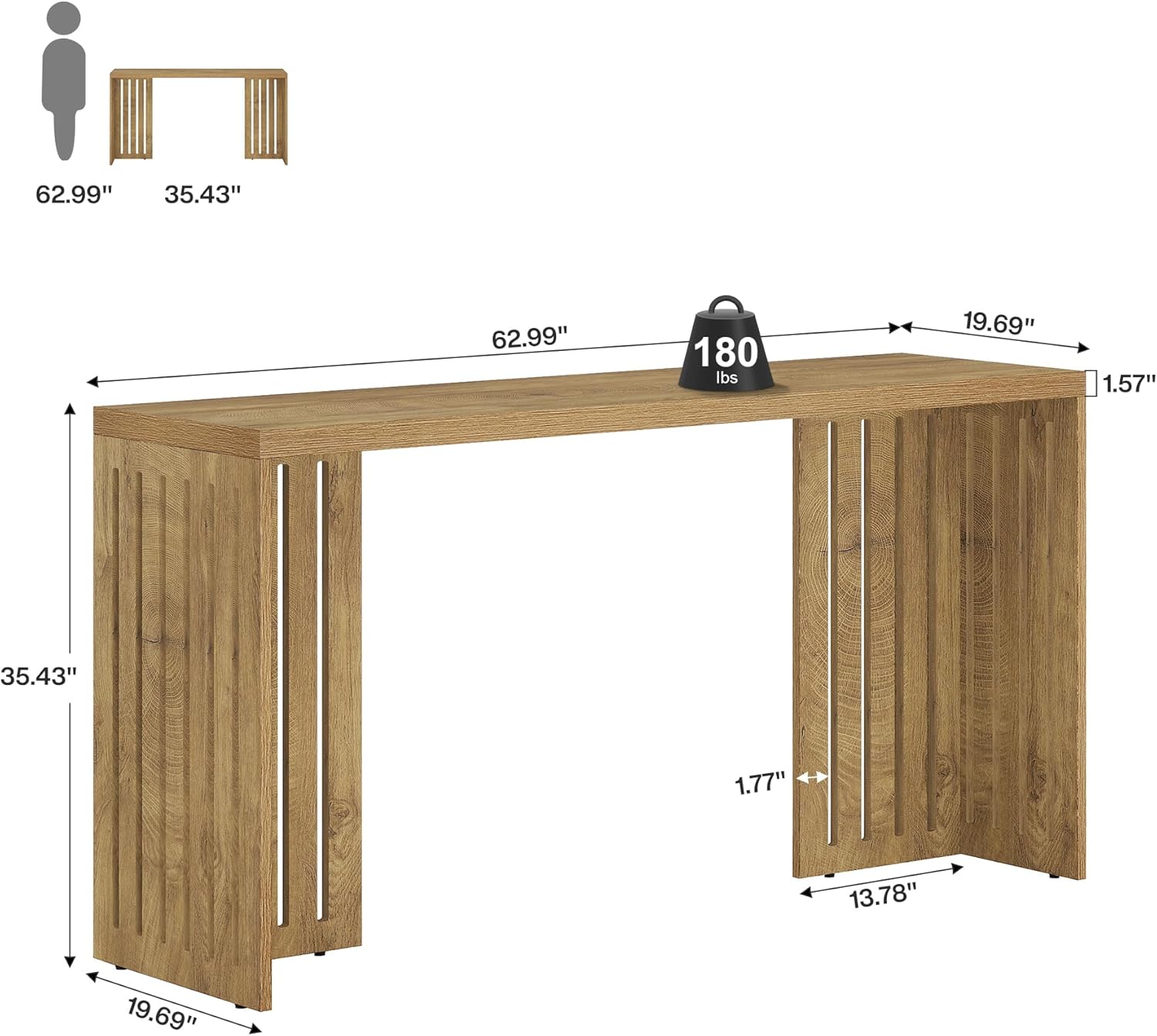 Tribesigns Bar Table, 63-Inch Counter Height Pub Table, Industrial Bar Height Table, Rectangular High Top Kitchen & Dining Counter Tables with Louvered Base for Narrow Space, Natural
