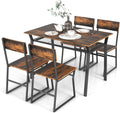 Giantex Dining Table Set for 4, 47'L x 28'W Rectangular Kitchen Table w/ 4 Trapezoid Chairs, Reinforced Metal Frame & Storage Rack, Industrial Space-Saving Dinette Set for Kitchen Dining Room (Brown)