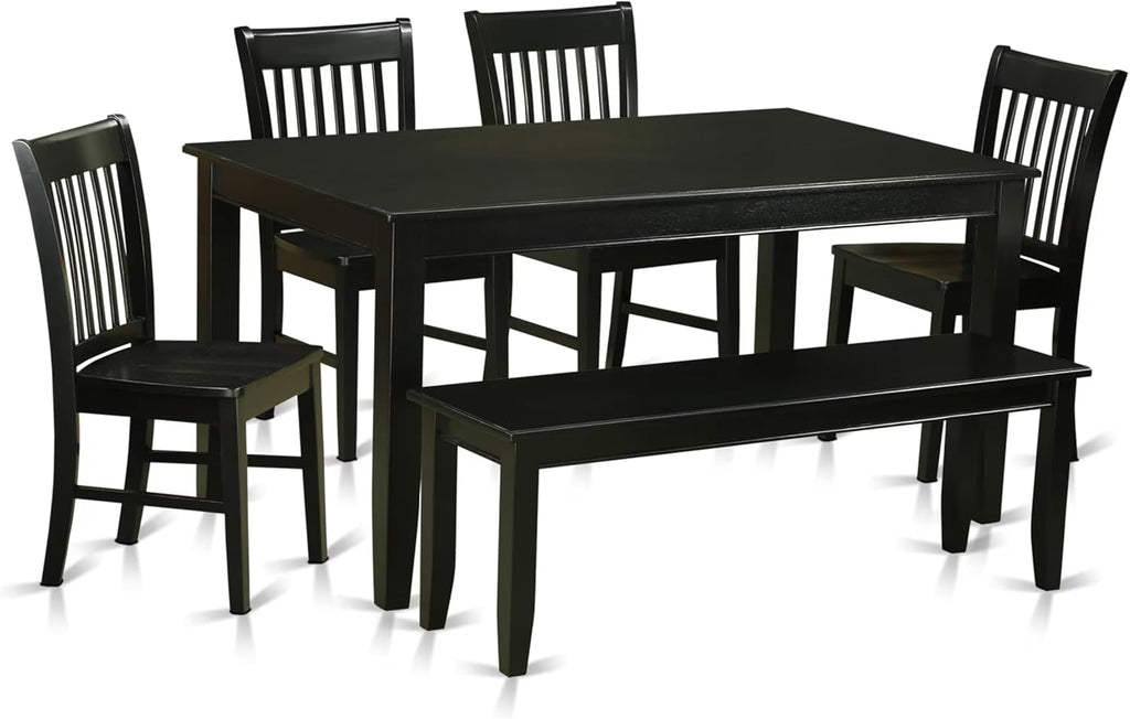 East West Furniture DUNO6-BLK-W 6 Piece Kitchen Table & Chairs Set Contains a Rectangle Dining Table and 4 Dining Room Chairs with a Bench, 36x60 Inch, Black
