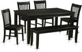 East West Furniture DUNO6-BLK-W 6 Piece Kitchen Table & Chairs Set Contains a Rectangle Dining Table and 4 Dining Room Chairs with a Bench, 36x60 Inch, Black
