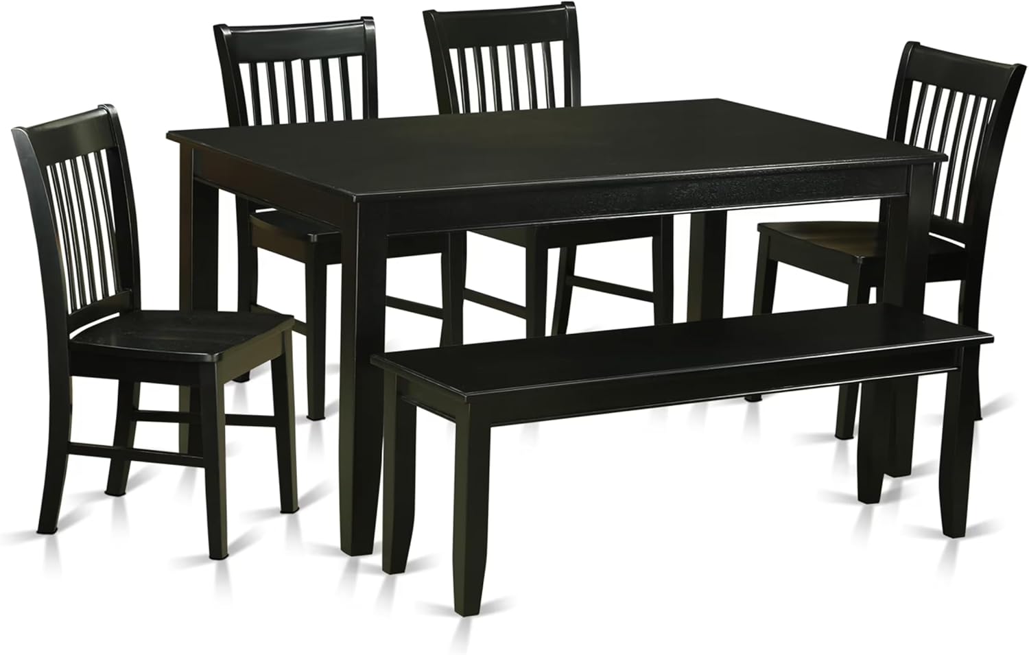 East West Furniture DUNO6-BLK-W 6 Piece Kitchen Table & Chairs Set Contains a Rectangle Dining Table and 4 Dining Room Chairs with a Bench, 36x60 Inch, Black