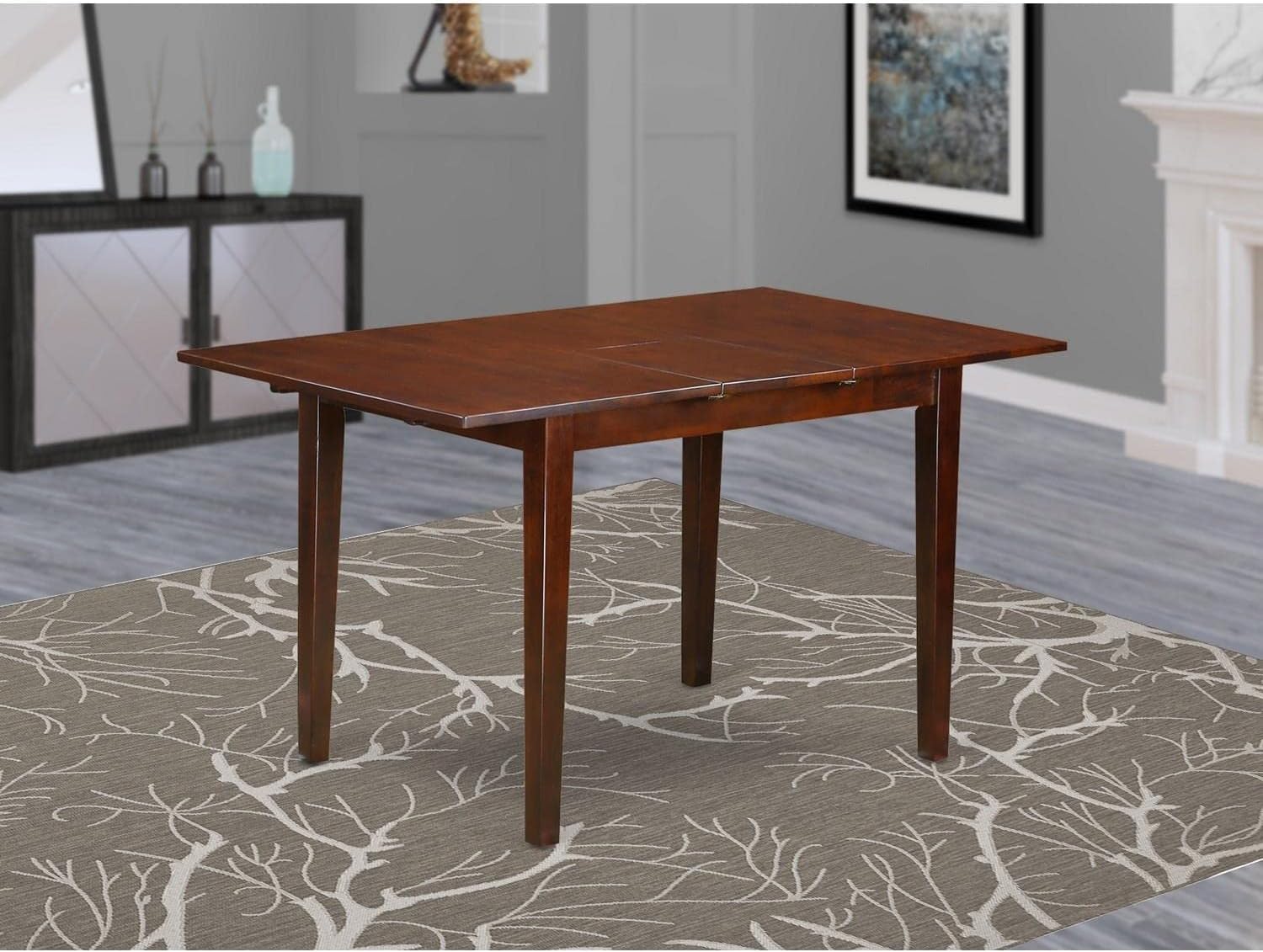 East West Furniture PST-MAH-T Picasso Modern Kitchen Table - a Rectangle Dining Table Top with Butterfly Leaf, 32x60 Inch, Mahogany
