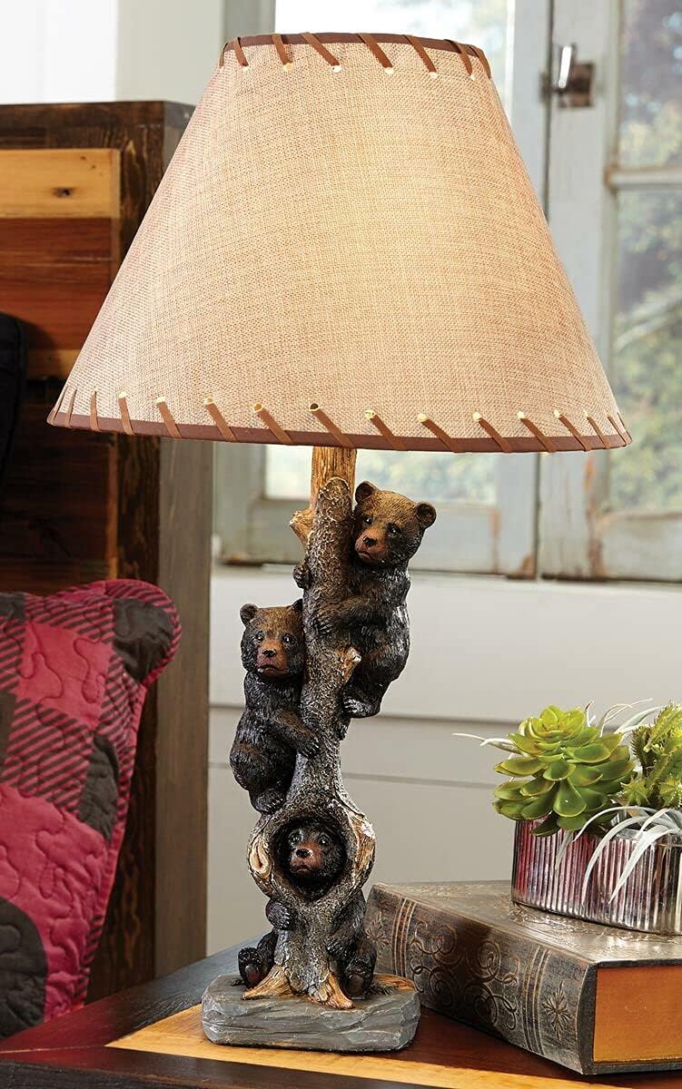 BLACK FOREST DECOR - Bears in a Tree Table Lamp for Cabin, Living Room, Nightstand, Desk - Home Décor - 24' x 14'
