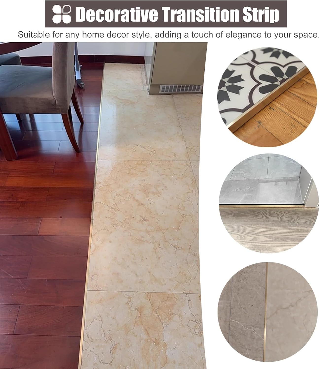 ZIMGOD Floor Transition Strip Brushed Brass Bar, Square/Rectangular Threshold Gap Strip, Tile to Wood Floor Seam Cover, Doorway Bedroom Bathroom Edge Trim(10x20mm (3/8' x6/8'))