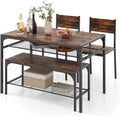 COSTWAY 4 Pieces Dining Table Set, Kitchen Table and 2 Chairs for 4 with Bench, Storage Racks, Metal Frame & Space-saving Design, Industrial Kitchen Table Set for Small Space, Apartment (Rustic Brown)