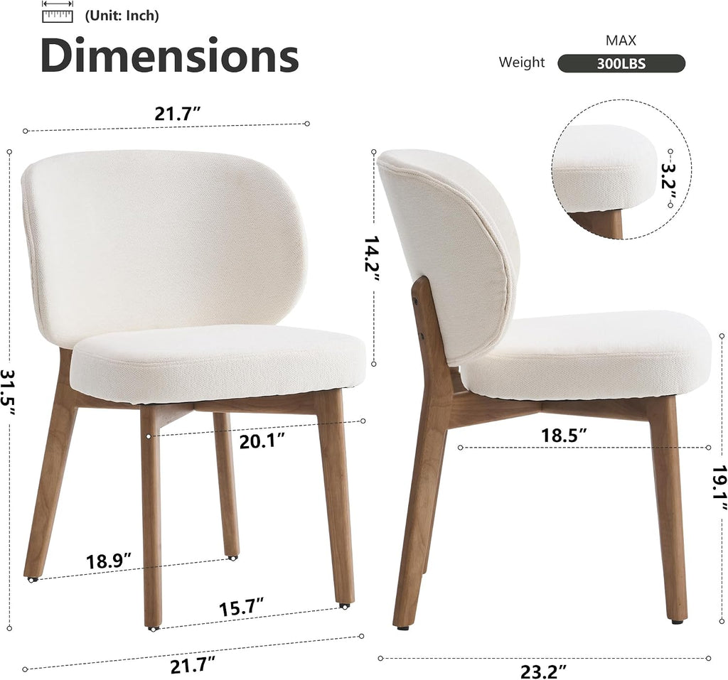 YOUNIKE Dining Chair with High Back Single Mid Century Modern Kitchen Chair Boucle Fabric Upholstered Armless Accent Chair 20' Wide Padded Seat with Wooden Leg for Dining Living Room Bedroom Beige
