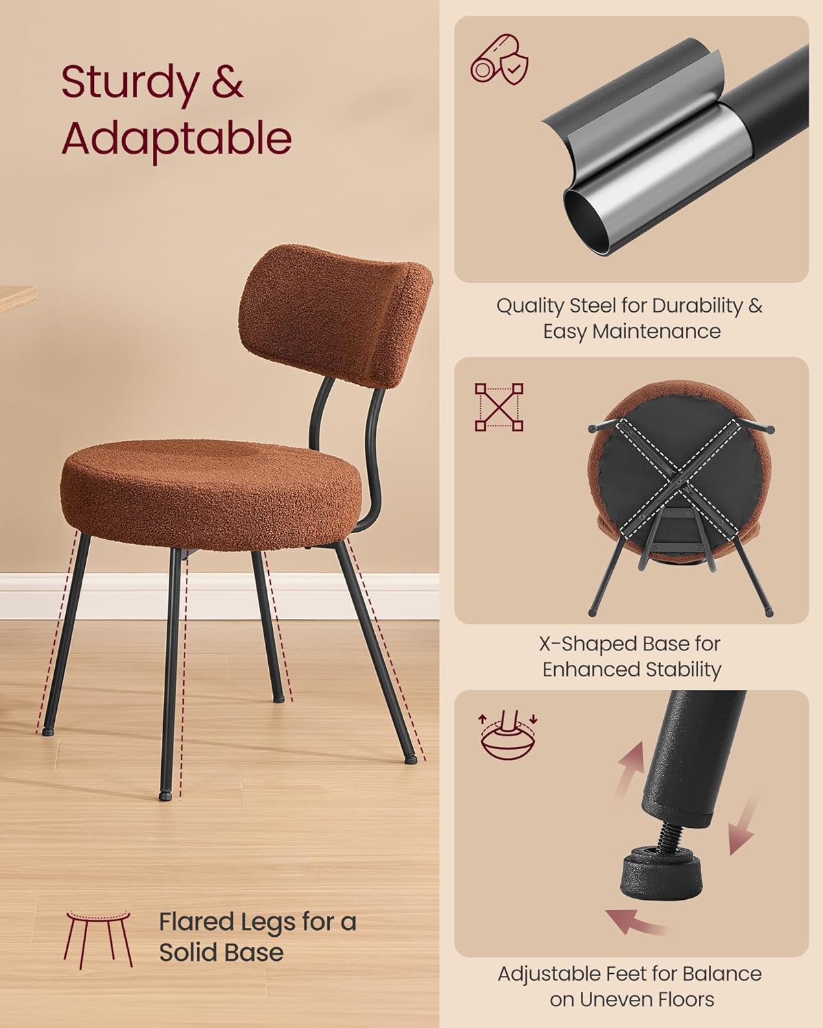 VASAGLE Dining Table Set, Round Dining Table with 2 Upholstered Kitchen Chairs, for Small Spaces, Kitchen, Living Room, Steel Frame, Modern Style, Somber Walnut and Coffee Brown UZH2507010