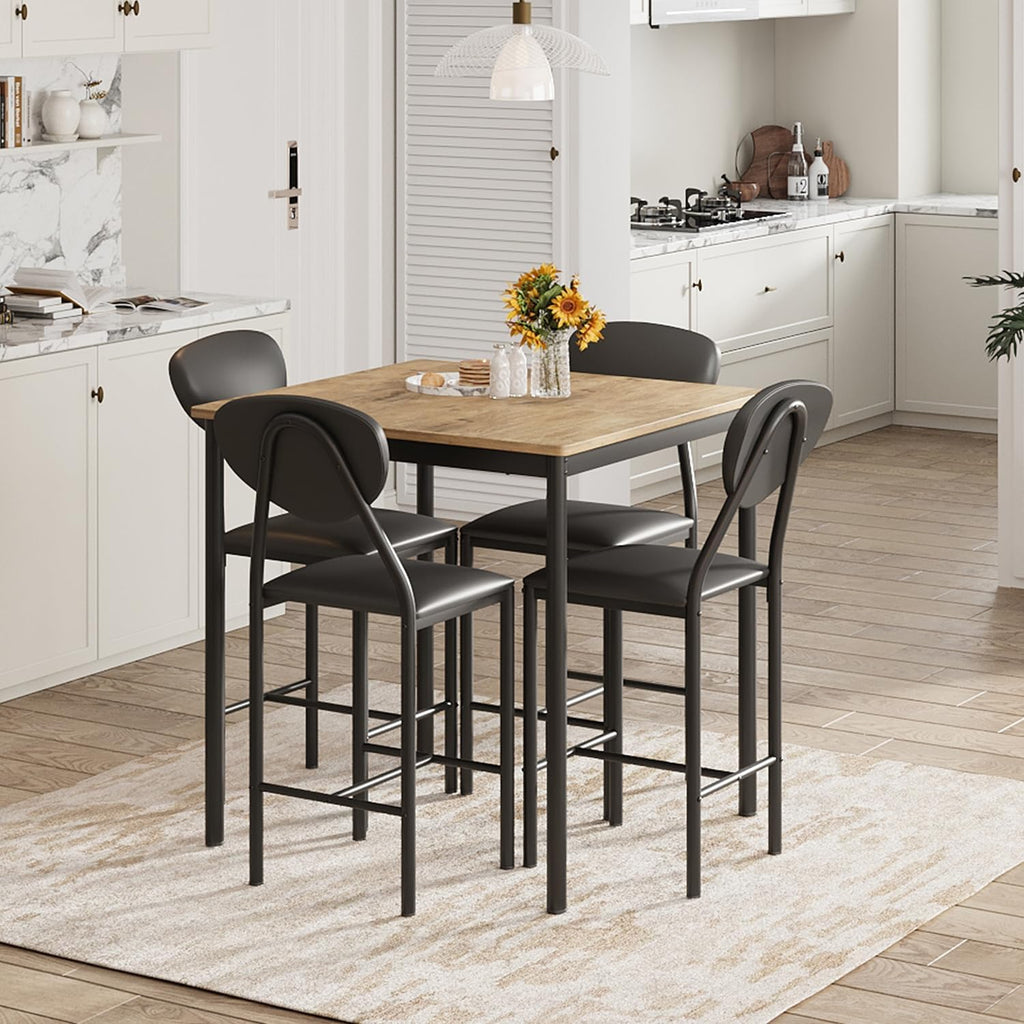 EROMMY Dining Table Set for 4, Modern Kitchen Table and Chairs with PU Leather Upholstery, Wood Dining Table with Chairs for Small Space, Dining Room, Brown