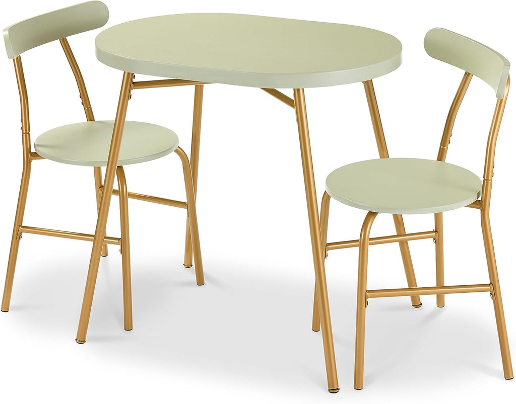 Best Choice Products 3-Piece Oval Dining Table Set, Modern Small Kitchen Dinette w/ 2 Chairs, Metal Frame, Curved Backrests - Sage Green/Gold