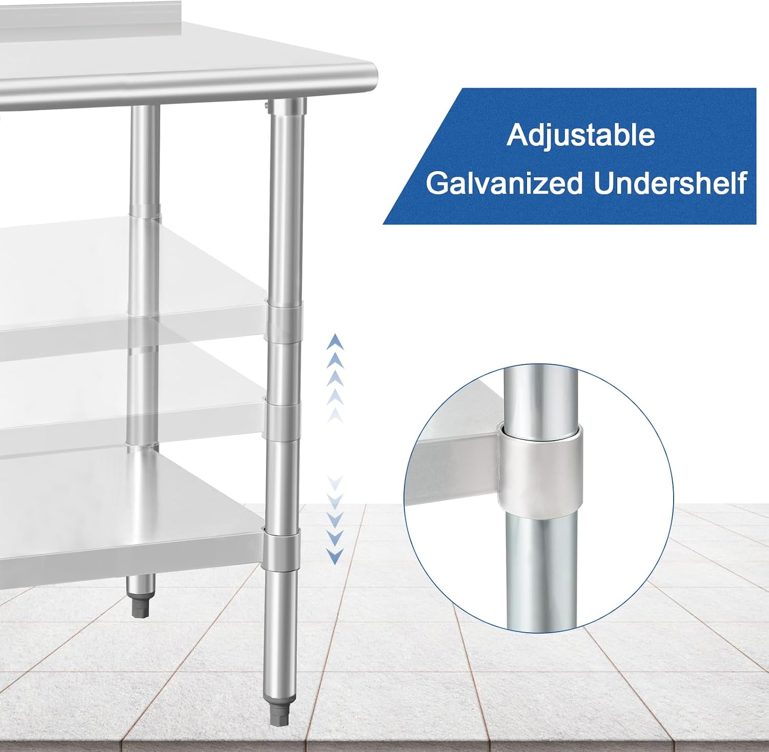 HARDURA Stainless Steel Prep & Work Table 30 x 48 Inches NSF Heavy Duty Commercial with Undershelf and Backsplash, Galvanized Legs for Commercial Food Prep