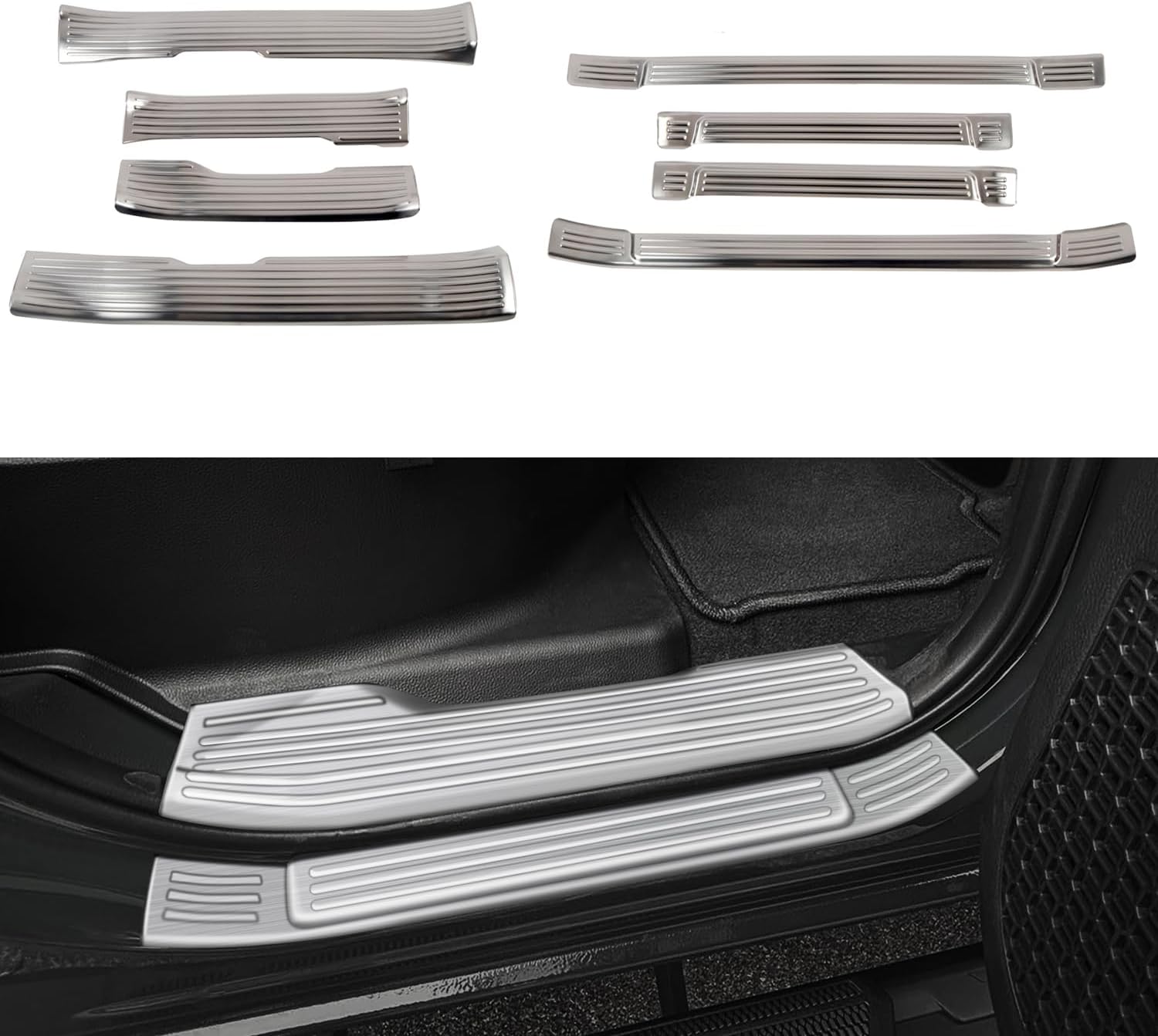 CTH for Toyota Tacoma 4-Door 2024-2026 Car Side Door Pedal Door Kick Protector Cover Trim Stainless Steel Car Accessories 8pcs (Interior + Exterior, Silver)