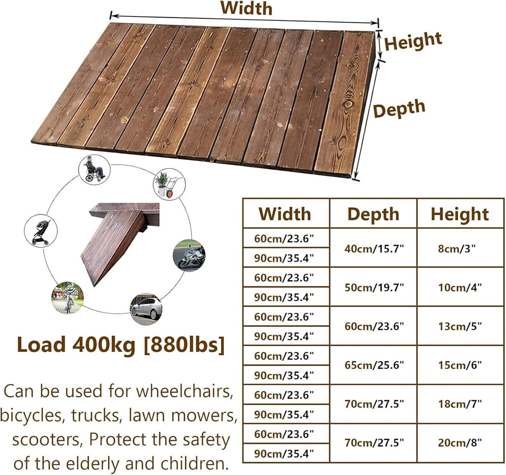 Ramps Threshold Ramp, Entry Door Threshold Ramp Wooden, Interior Exterior Doorway Wheelchair Ramp, Portable Non Slip Wood Step Ramp(60x50x10cm (23.6x19.7x4))