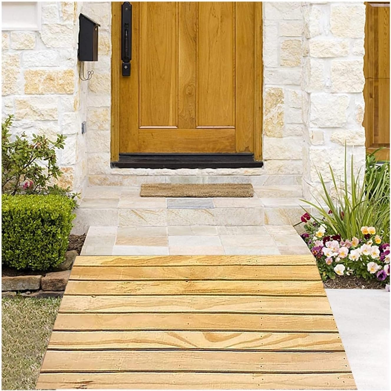Wooden Threshold Loading Ramps, 8/10/12/15/18cm Rise Wheelchair Ramp for Doorways Stairs Patio, Portable Non-Slip Entry Ramp Cars Scooters