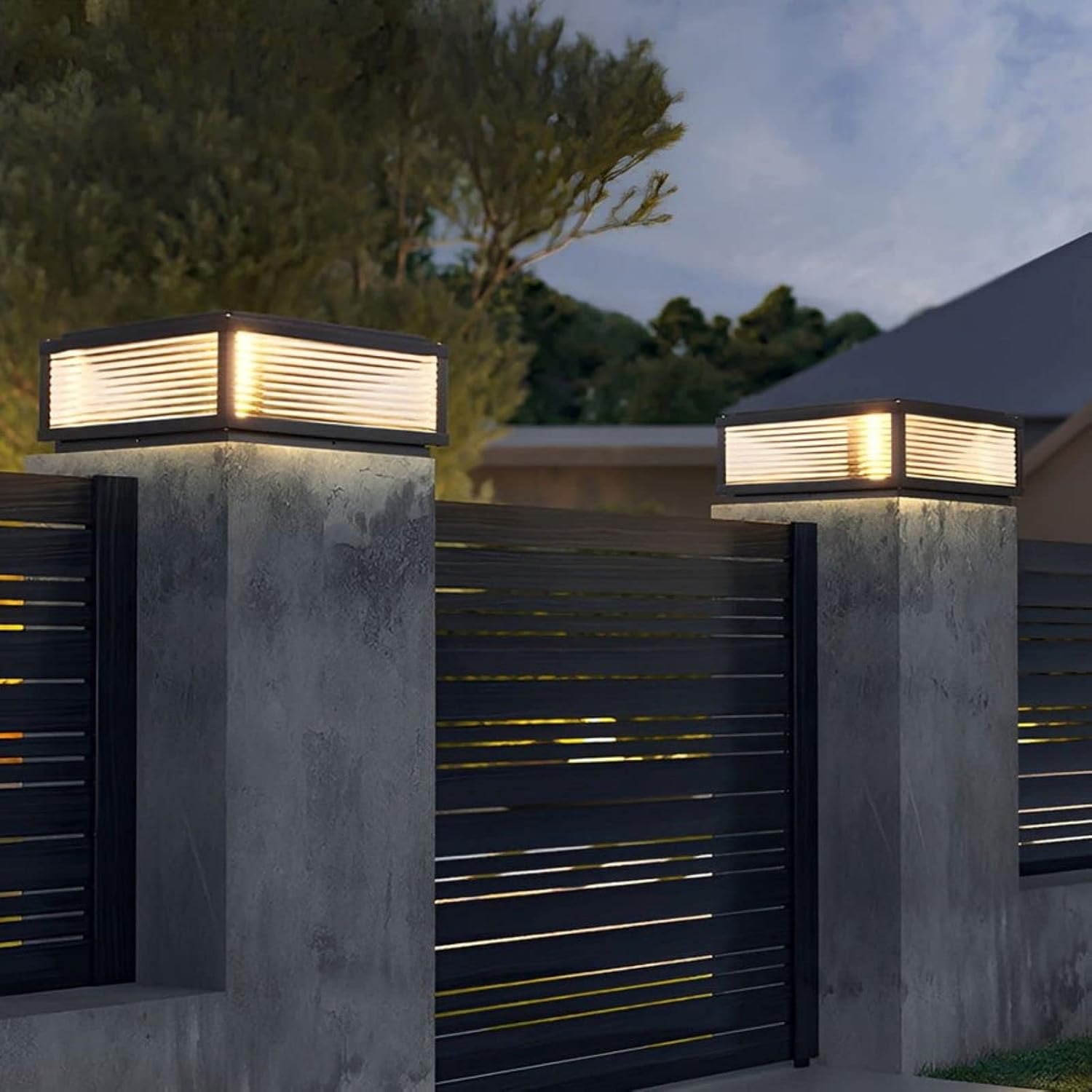 Solar Outdoor Post Light 16X16 in,Dusk Till Dawn Solar Stainless Steel Column Light,0-Electricity Cost Column Lamp,Garden Light,IP54 Waterproof,LED Solar Post lamp,Three-Color Adjustable
