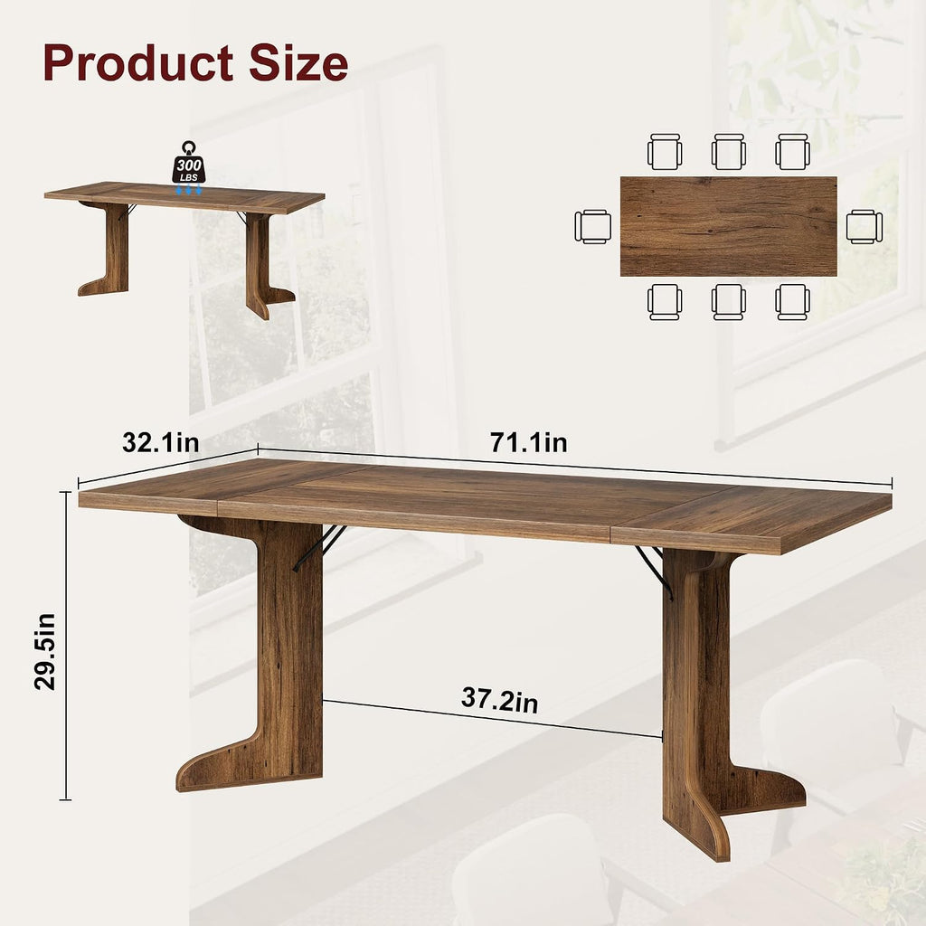 Garvee 71' Large Dining Table for 6 to 8 People, Modern Dinner Table with Unique Wooden Legs, Rectangle Dining Table for Kitchen, Dining Room & Living Room, Walnut
