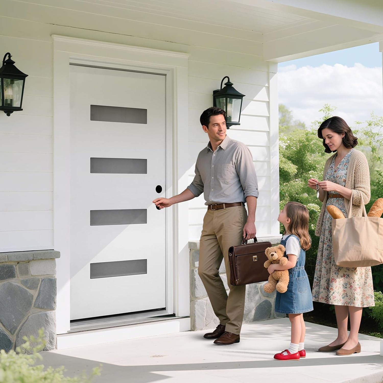 Fiberglass Front Entry Door, 36' x 80' White Knock-Down Door with 4-Lite Frosted Glass, 4-9/16' White Vinyl Frame & Left-Hand Inswing, Modern Style for Residential Exterior Use