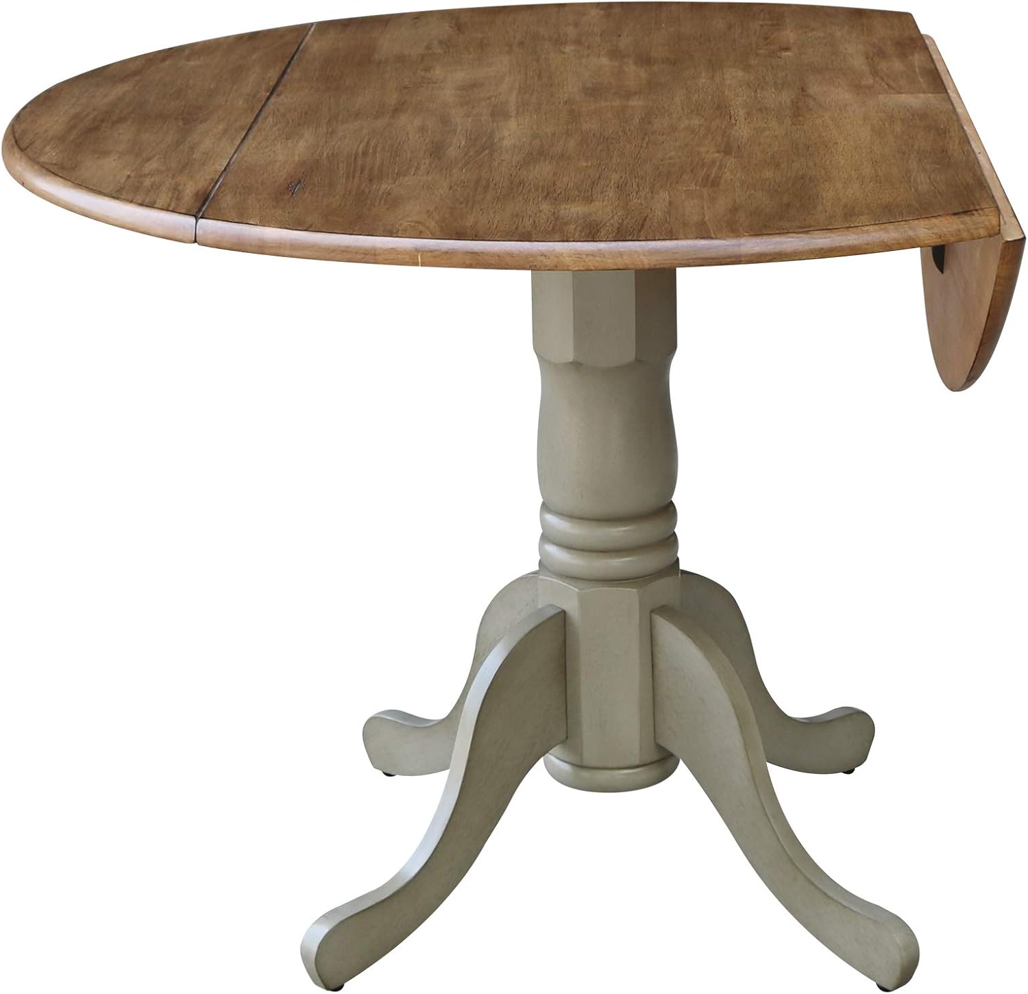 IC International Concepts, 42' Round Dual Drop Leaf Pedestal Dining Table, Solid Real Wood, Sturdy Parawood, Distressed Hickory/Stone