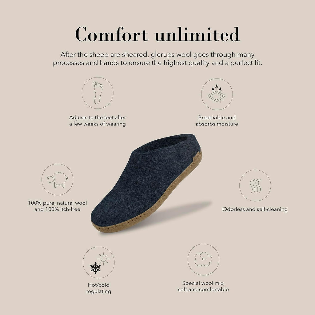 Glerups 100% quality wool mix Slipper with leather sole - Unisex Slip-on