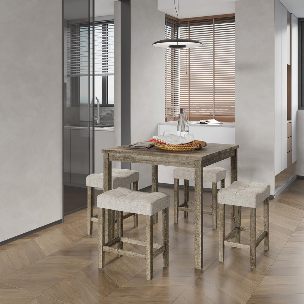 allamazing 5-Piece Counter Dinner Height Table Set, Indoor Modern Rectangular Dining Table Furniture Set for Kitchen, 35 inch Dining Table with 4 stools (1+4 Natural)