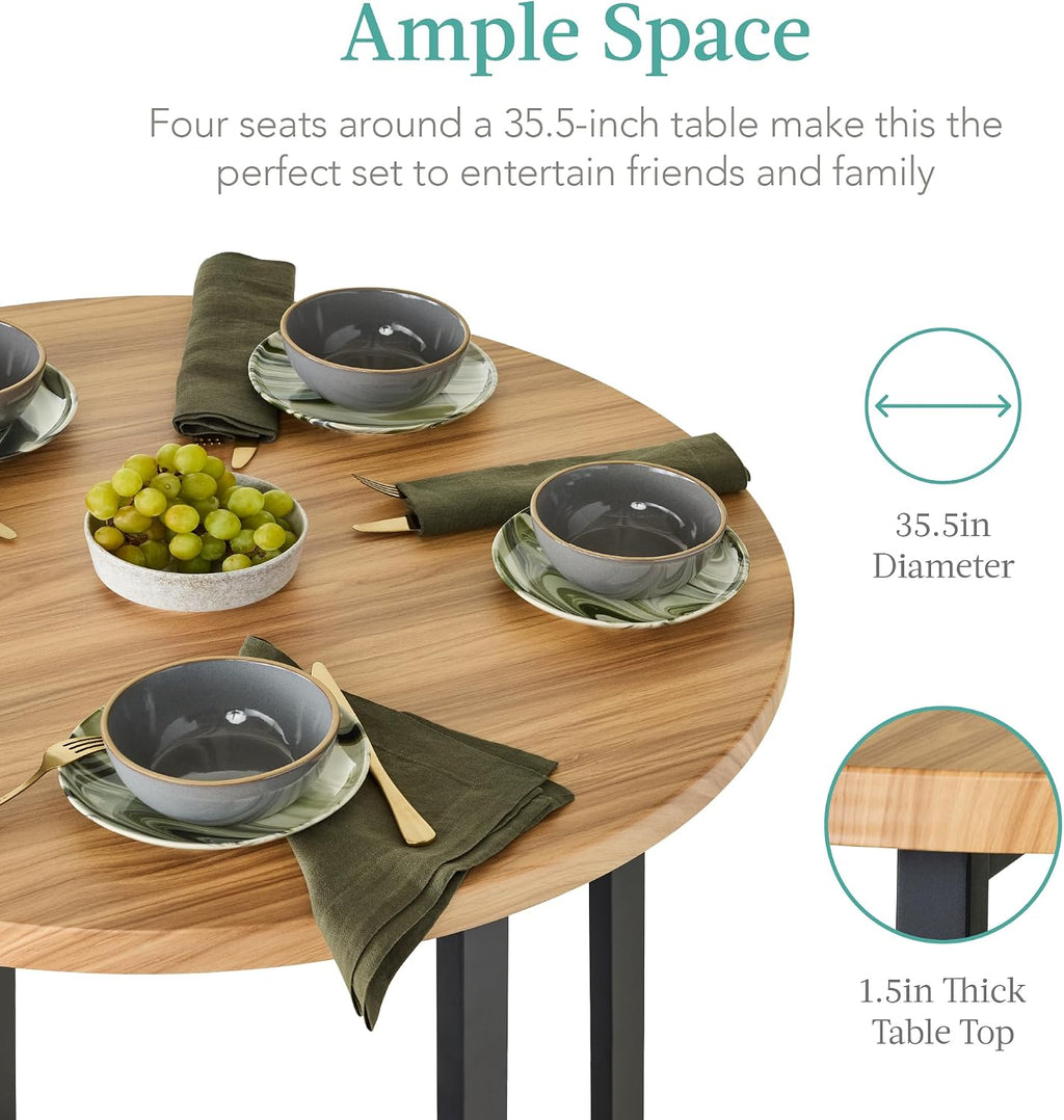 Best Choice Products 5-Piece Modern Round Counter Height Dining Set for Home Kitchen, Dining Room w/ 4 Chairs, 1.5in Thick Table - Light Brown/Black