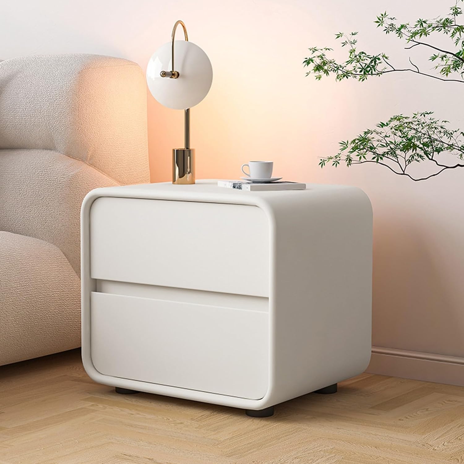 2 Drawer Bedside Cabinet Nightstand with Charging Station Modern End Table Night Stand Storage Units for Bedroom Living Room